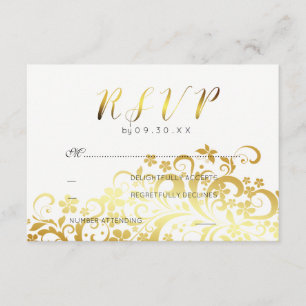 Gold Blühend florale Moderne Hochzeitsrampe RSVP Karte