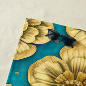Gold Blume Aquamarin Background Individuelle Name Strandtuch (Beispiel)
