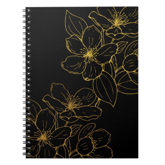 Gold Blume auf Black Note Book & Journals Notizblock (Vorderseite)