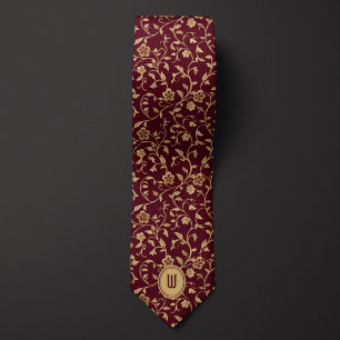 Gold-Blume auf Burgundy Monogram Krawatte