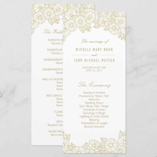 Gold-Blume auf Rackkarten des White Wedding Progra Programm (Vorne/Hinten)