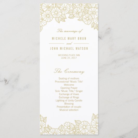 Gold-Blume auf Rackkarten des White Wedding Progra Programm (Vorderseite)