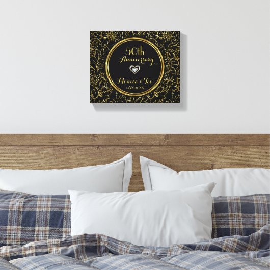 Gold-Blume auf Schwarz Leinwanddruck (Insitu (Schlafzimmer))