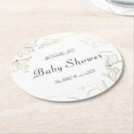 Gold Blume Baby Dusche Round Paper Untersetzer