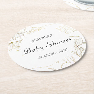 Gold Blume Baby Dusche Round Paper Untersetzer