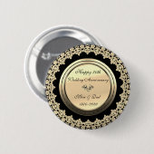 Gold Blume Black 50. Hochzeitstag Button (Vorne & Hinten)