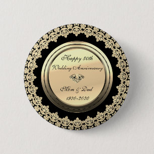 Gold Blume Black 50. Hochzeitstag Button