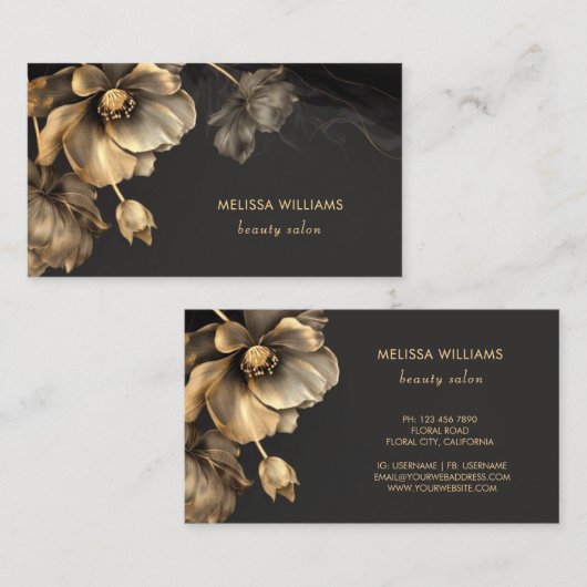 Gold Blume Black Business Card Visitenkarte (Vorne/Hinten)