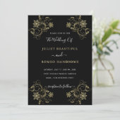 Gold Blume Black Luxury Wedding Einladung (Stehend Vorderseite)