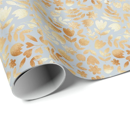 Gold Blume, blauer Hintergrund, Foliennachahmung. Geschenkpapier (Rolleneckpunkt)