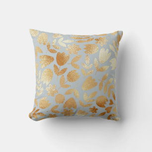 Gold Blume, blauer Hintergrund, Foliennachahmung. Kissen
