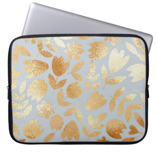 Gold Blume, blauer Hintergrund, Foliennachahmung. Laptopschutzhülle