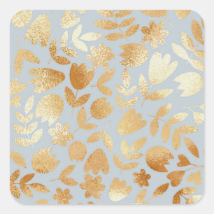 Gold Blume, blauer Hintergrund, Foliennachahmung. Quadratischer Aufkleber