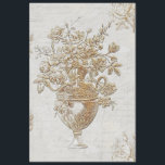 Gold Blume Bouquet Vintages Skriptdekoupage Seidenpapier<br><div class="desc">RICHTIGE SEITE PANEL - Extra große dramatische, elegante dreidimensionale goldfarbene Blumenstrauß in einer französischen Urne gegenüber jeder Richtung, zusammen mit kleineren goldenen Rose Blume Elemente an den Ecken. Dazu gehört auch die Vintage Handschrift in Skriptkalligraphie und ein weicher, elfenbeinweißer Hintergrund. Diese Collage kann zur Decodierung als koordinierendes Bild verwendet werden,...</div>