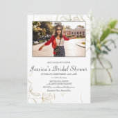 Gold Blume Brautparty FOTO Einladung (Stehend Vorderseite)