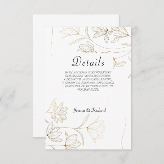 Gold Blume Details Umschließungskarte Begleitkarte (Vorne/Hinten)