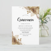 Gold Blume Elegantes Quinceanera Party Einladung (Stehend Vorderseite)