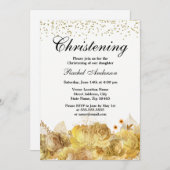 Gold Blume Glitzer Boy Girl Christening Taufe Einladung (Vorne/Hinten)