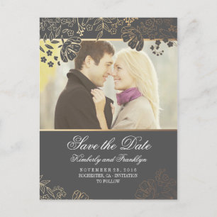 Gold Blume Graues Vintages Foto Ankündigungspostkarte