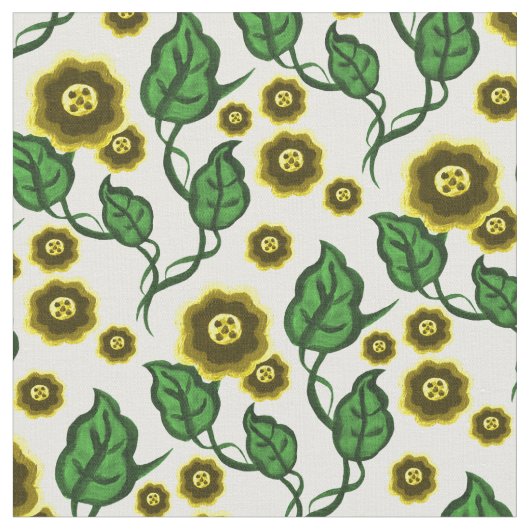 Gold Blume/grüne Blätter/Blumenkohl Stoff (Nahaufnahme)