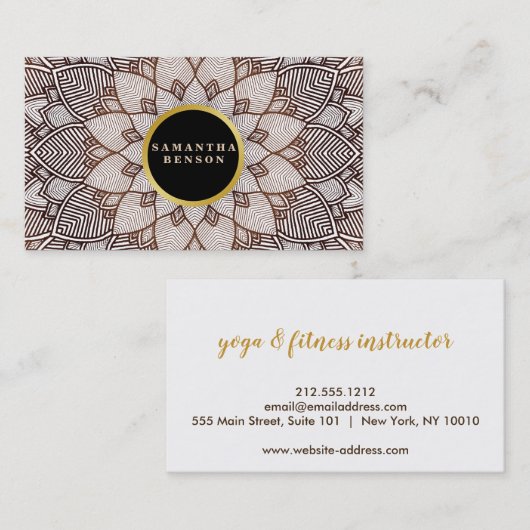 Gold Blume Mandala Pattern Yoga Instructor Visitenkarte (Vorne/Hinten)