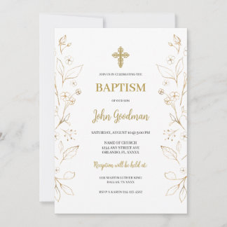 Gold Blume Minimalistisch Taufe Spanisch Einladung