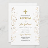 Gold Blume Minimalistisch Taufe Spanisch Einladung (Vorne/Hinten)