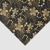 Gold Blume Perlen und Blätter auf Black Decoupage Seidenpapier (Ausschnitt)