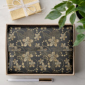 Gold Blume Perlen und Blätter auf Black Decoupage Seidenpapier (Geschenk)