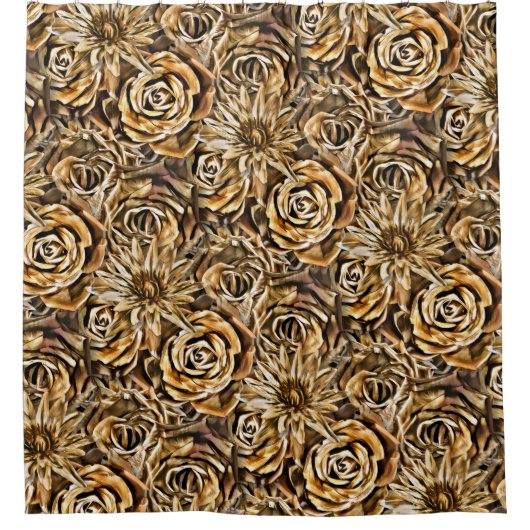 Gold Blume Print Pattern Klasse Chic Bold Luxus Duschvorhang (Vorderseite)