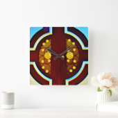 Gold-Blume Quadratische Wanduhr (Zuhause)