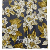 Gold Blume Schwarzer Hintergrund Individuelle Name Duschvorhang (Vorderseite)