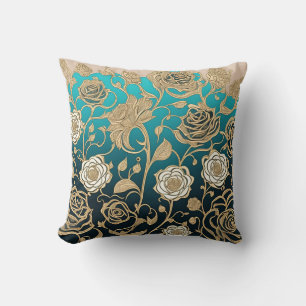 Gold Blume Türkis Background Throw Kissen