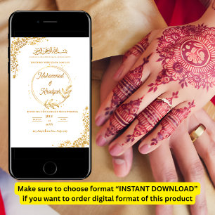 Gold Blume Verzierte muslimische Hochzeit Einladun Einladung