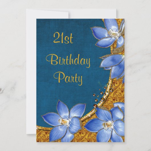 Gold & Blumen 21. Geburtstag Einladung (Vorderseite)