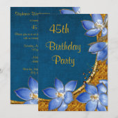 Gold & Blumen 45. Geburtstag Einladung (Vorne/Hinten)