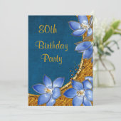 Gold & Blumen 80. Geburtstag Einladung (Stehend Vorderseite)