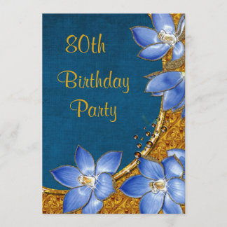 Gold & Blumen 80. Geburtstag Einladung