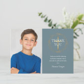 Gold Blumengarten Erstes Kommunionengebirge Foto Dankeskarte (Stehend Vorderseite)