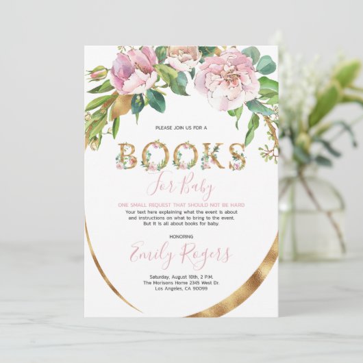 Gold blumengeschmückte Bücher für Baby Save The Date (Stehend Vorderseite)