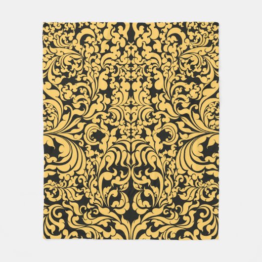Gold blumengeschmückte Kunstmuster auf schwarz, th Fleecedecke (Vorderseite)