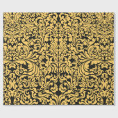 Gold blumengeschmückte Kunstmuster auf schwarz, th Geschenkpapier (Flach)