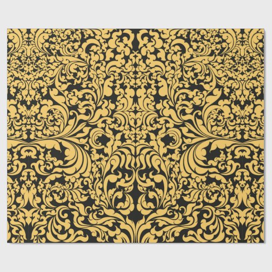 Gold blumengeschmückte Kunstmuster auf schwarz, th Geschenkpapier (Flach)