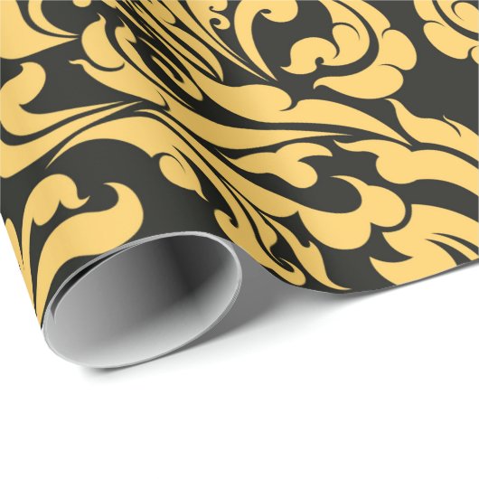 Gold blumengeschmückte Kunstmuster auf schwarz, th Geschenkpapier (Rolleneckpunkt)