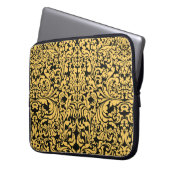 Gold blumengeschmückte Kunstmuster auf schwarz, th Laptopschutzhülle (Vorderseite Links)
