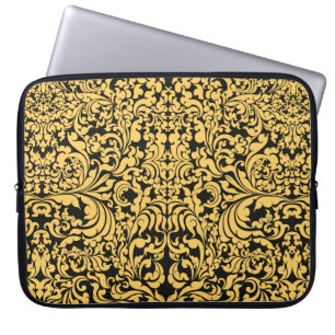Gold blumengeschmückte Kunstmuster auf schwarz, th Laptopschutzhülle