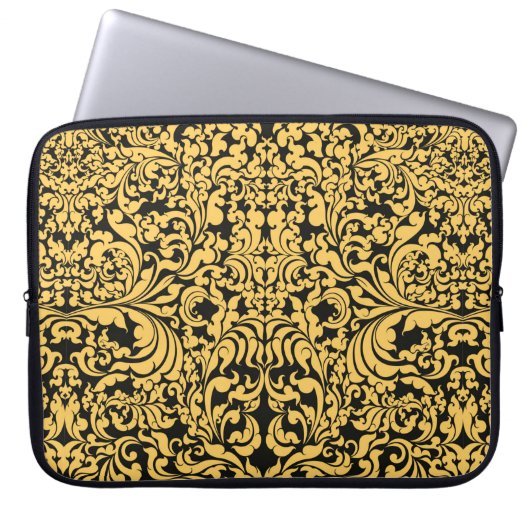Gold blumengeschmückte Kunstmuster auf schwarz, th Laptopschutzhülle (Vorderseite)