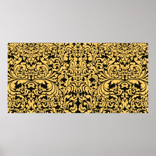 Gold blumengeschmückte Kunstmuster auf schwarz, th Poster (Vorne)
