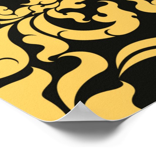 Gold blumengeschmückte Kunstmuster auf schwarz, th Poster (Ecke)