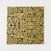 Gold blumengeschmückte Kunstmuster auf schwarz, th Wandteppich (Vorderseite (Horizontal))